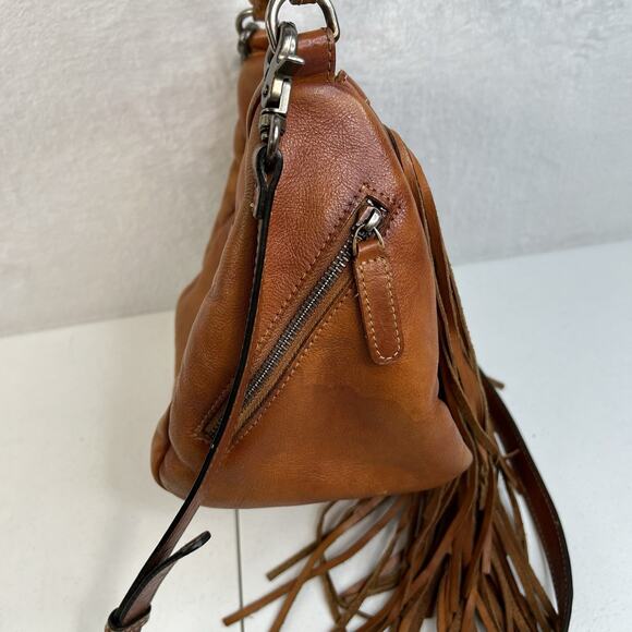 Boho Leather Crossbody Bamboo Hand Strap Featured Fringe Bohemian Tassel Brown - Picture 7 of 15